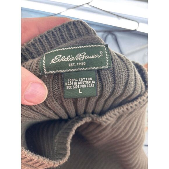 Vintage Eddie Bauer Sweater Green Large Knit Mens 90s Grandpa 80s Cable Y2K EUC - Picture 3 of 4